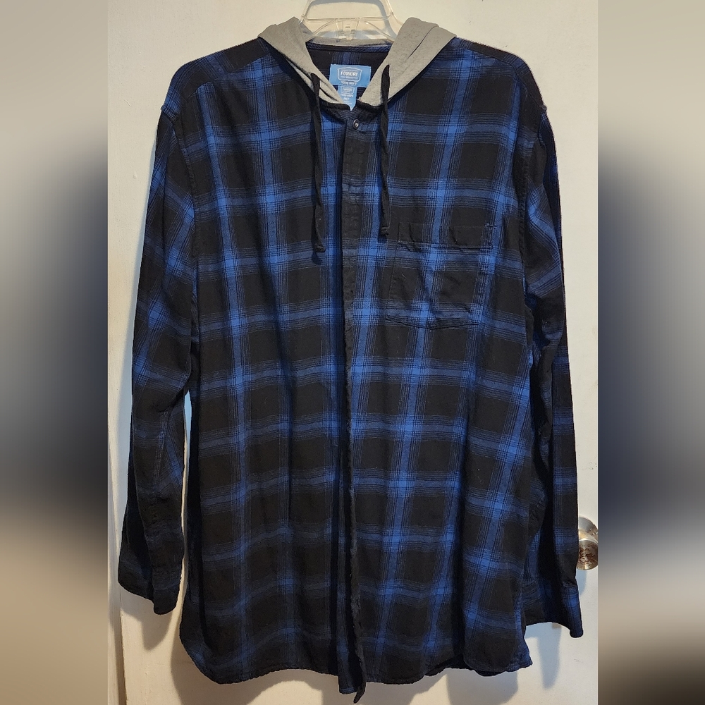 Men's Blue and Black Plaid Hoodie